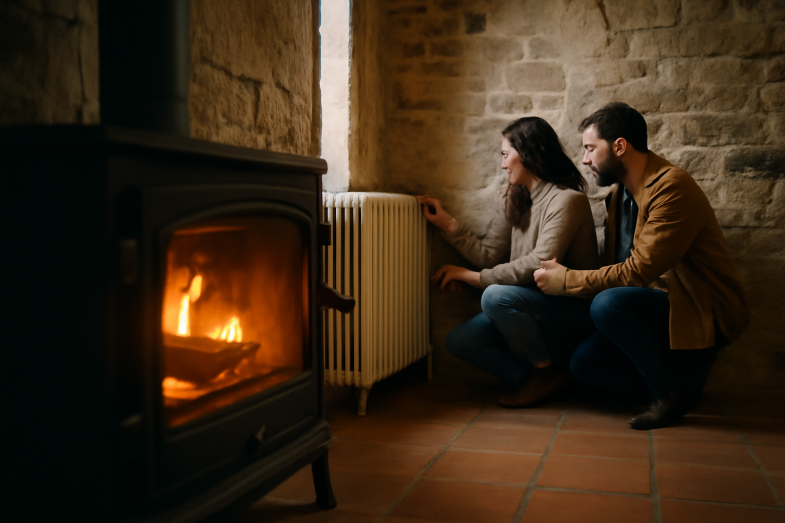 quel chauffage pour vieille maison mal isolée : poêle à bois et radiateurs dans une maison ancienne