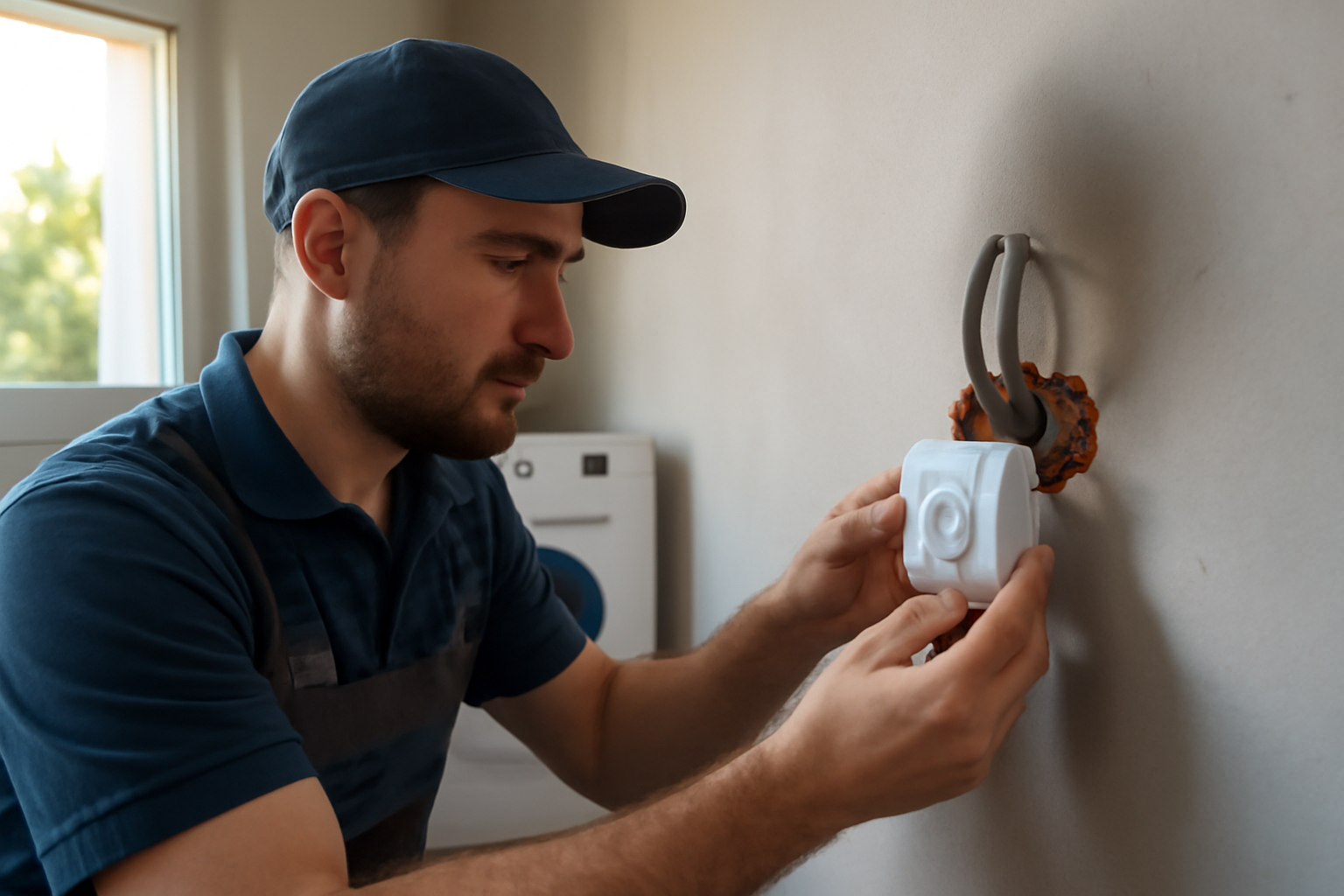 sortie de cable 20/32A installée proprement sur un mur, photo réaliste
