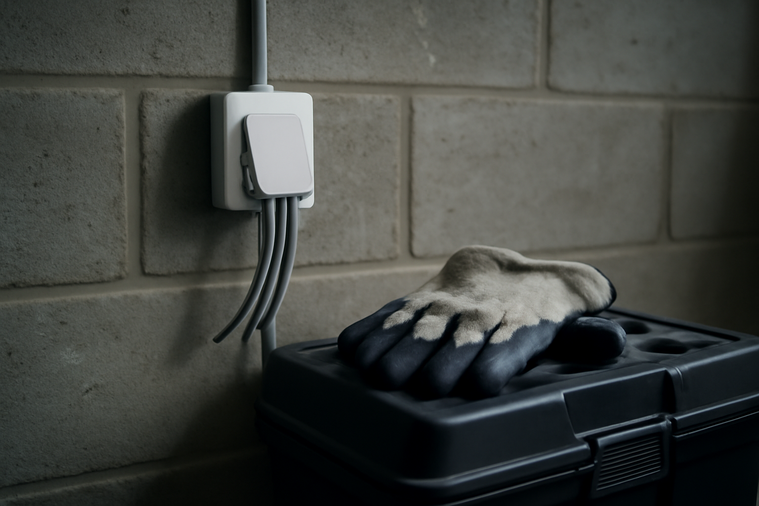 sortie de cable 32A avec capot de protection en intérieur, photo réaliste