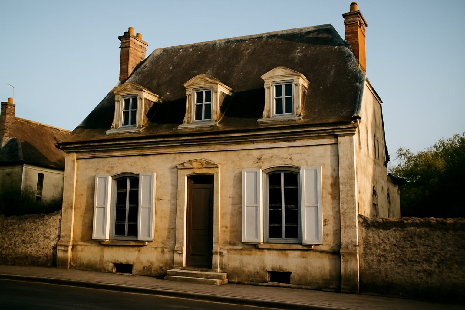 toiture mansart sur maison ancienne avec lucarnes et couverture en ardoise