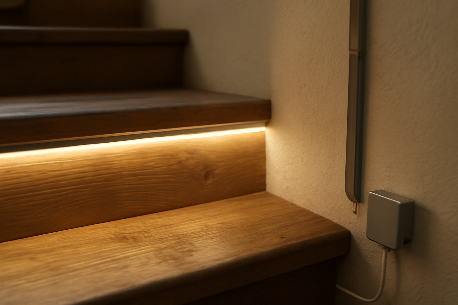 profilé diffuseur pour ruban LED sur escalier avec câblage basse tension 12/24 V