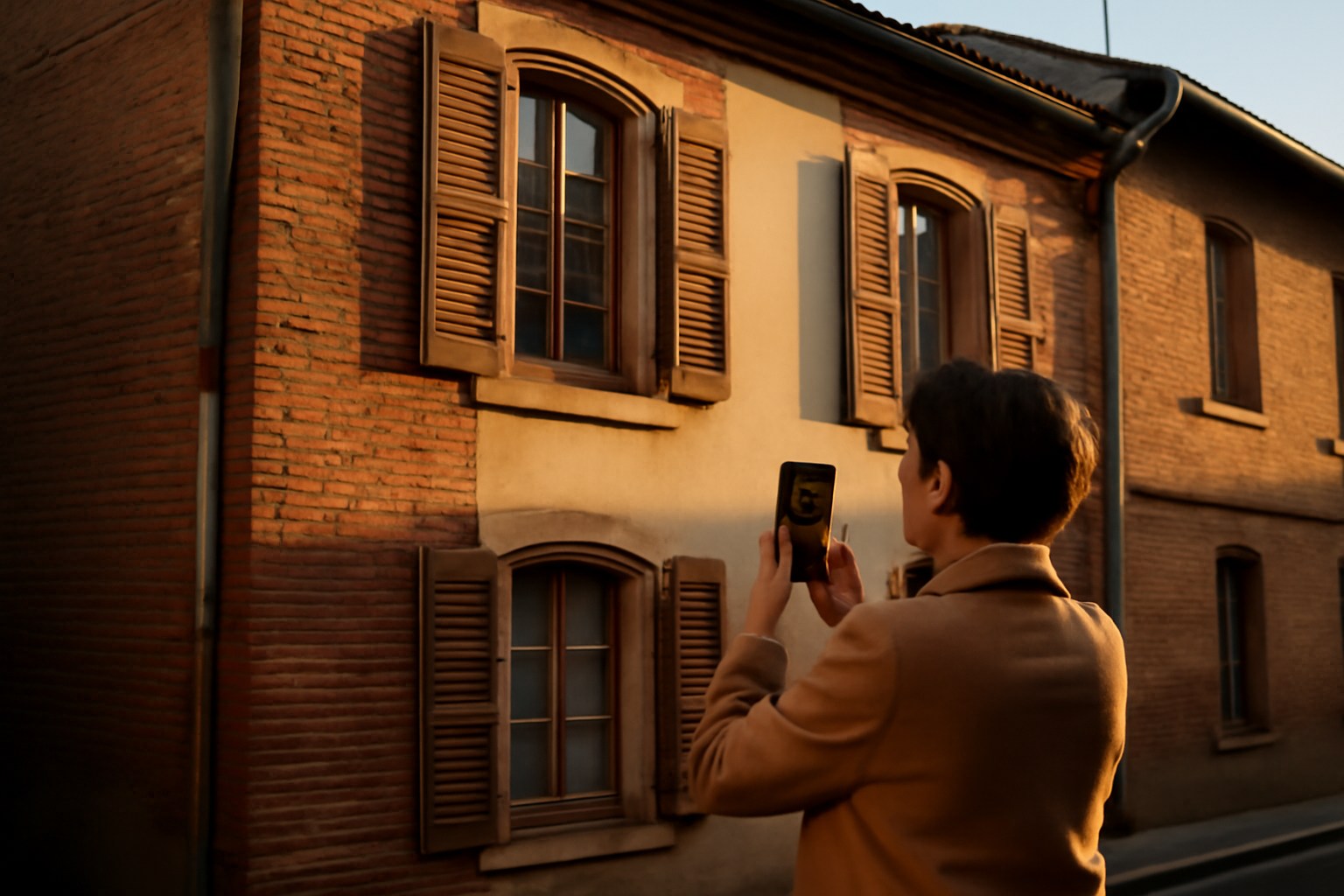 Maison toulousaine : façade en brique et enduits, volets traditionnels à Toulouse