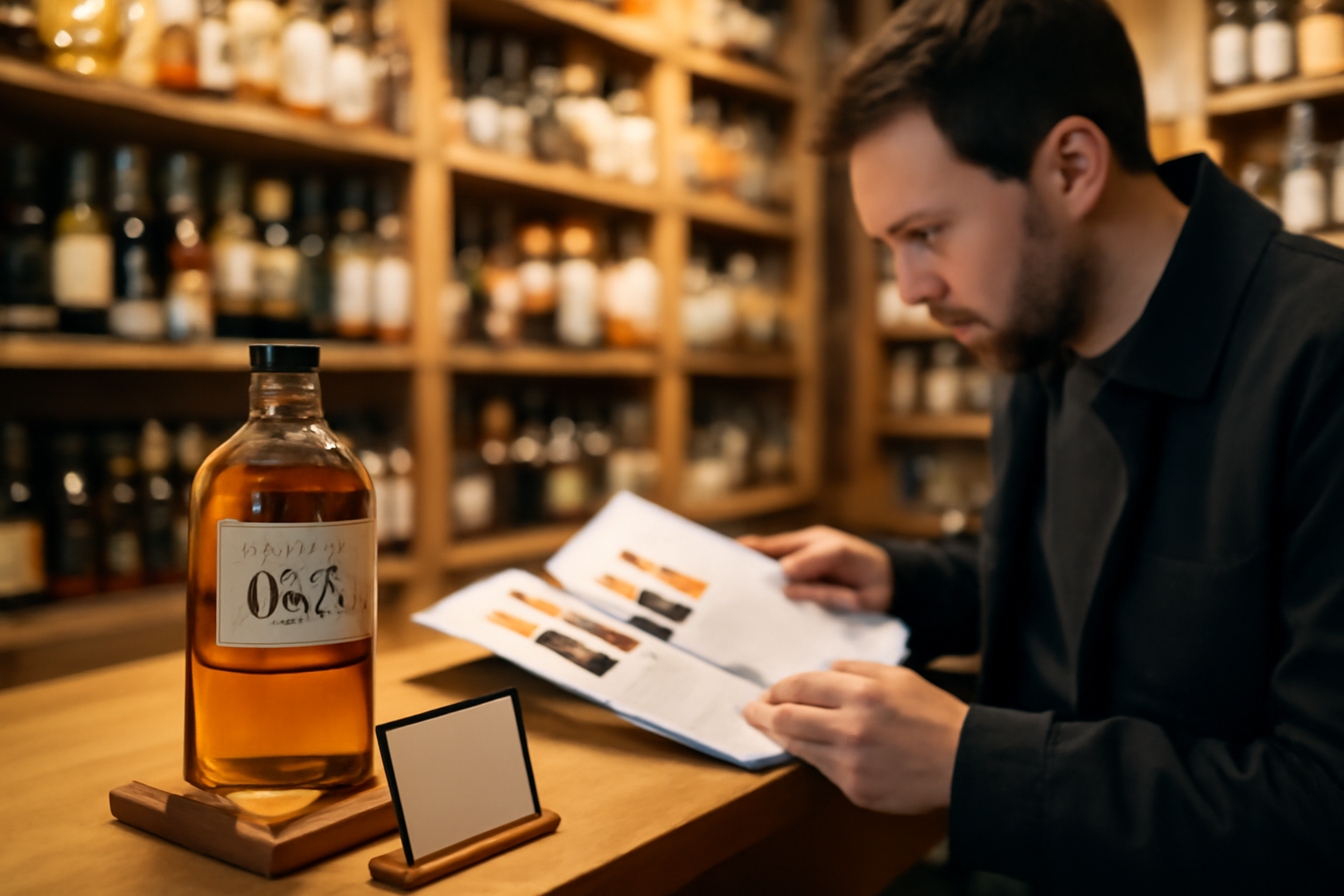 Bouteille de whisky akashi sur étagère en boutique de spiritueux française