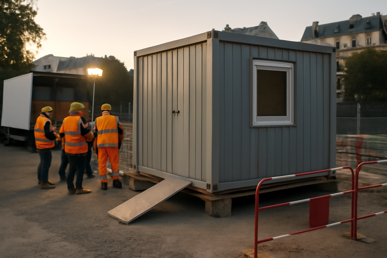 Cabane de chantier sur site avec accès sécurisé et livraison rapide
