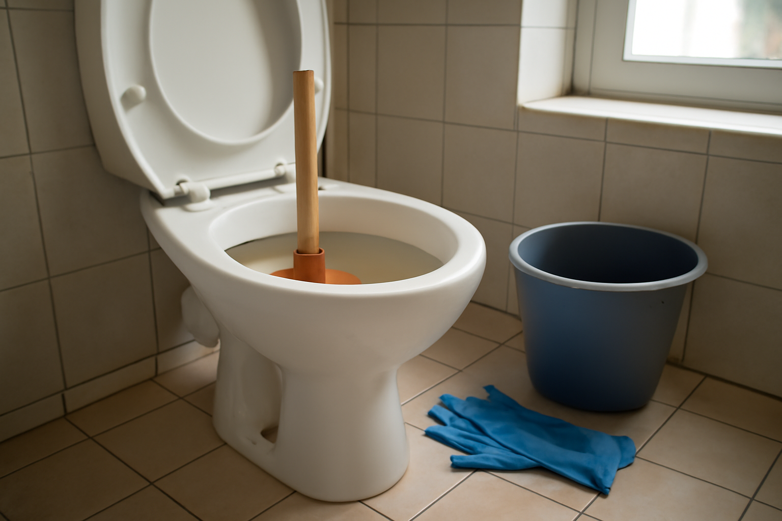 comment deboucher un toilette : ventouse et eau dans la cuvette