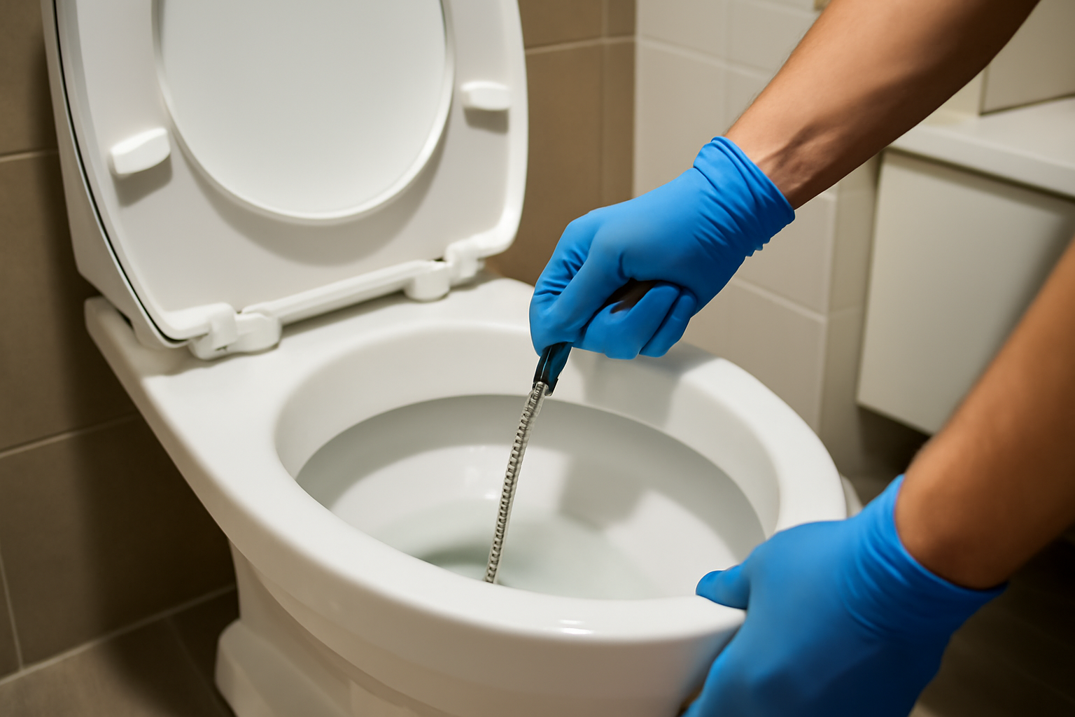 comment deboucher un toilette : utilisation du furet dans la cuvette