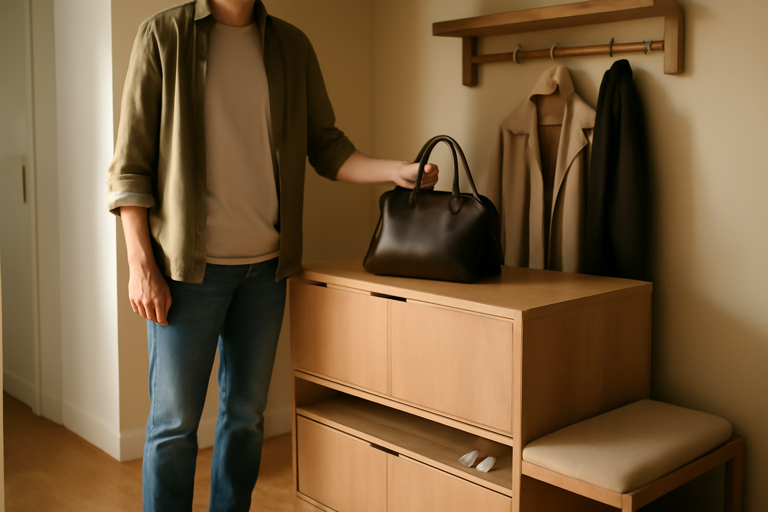 Meuble pour une entrée : rangement chaussures et vestiaire, style moderne
