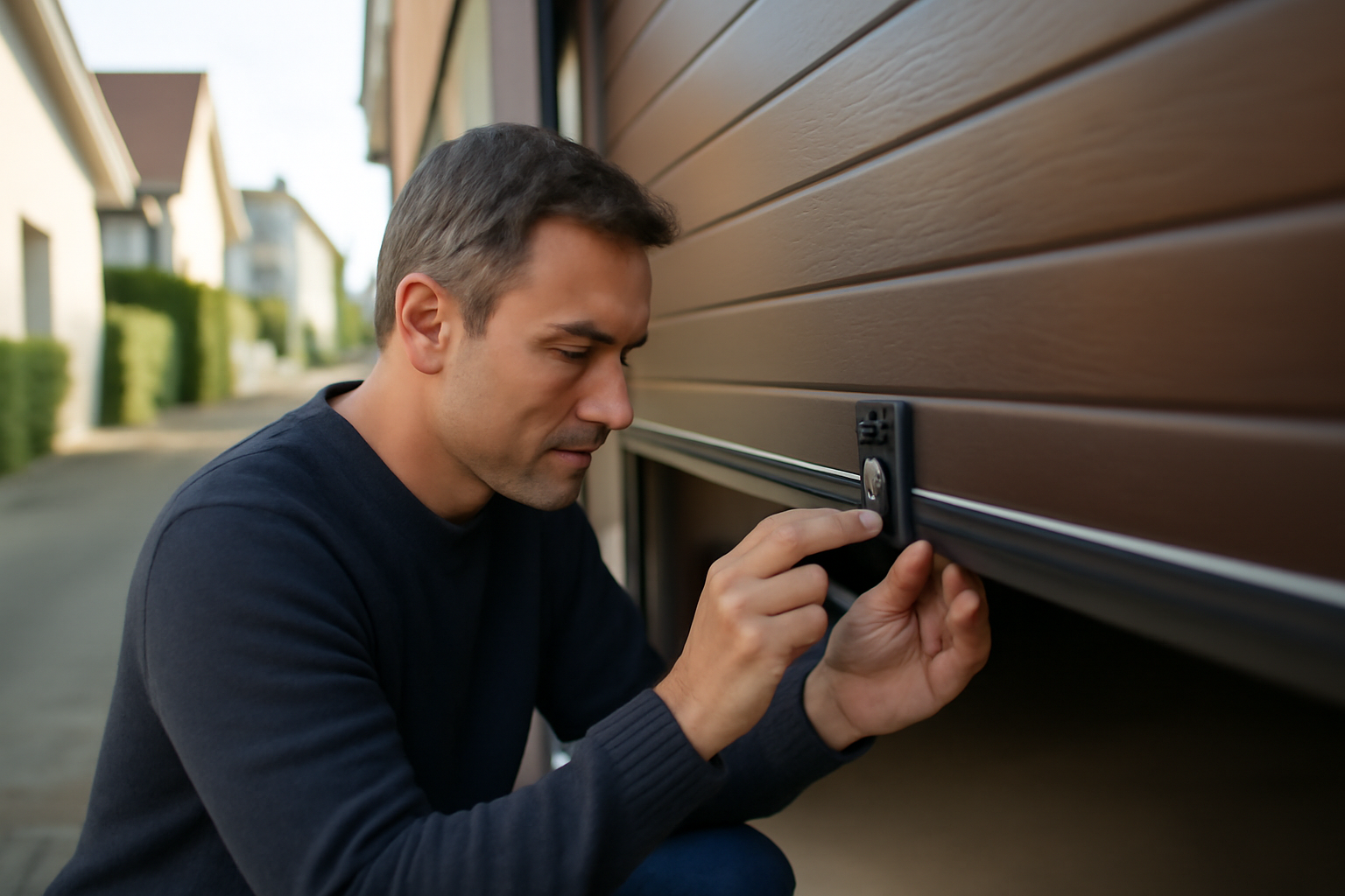 sécuriser garage contre cambriolage : porte de garage renforcée et verrouillage, scène de jour