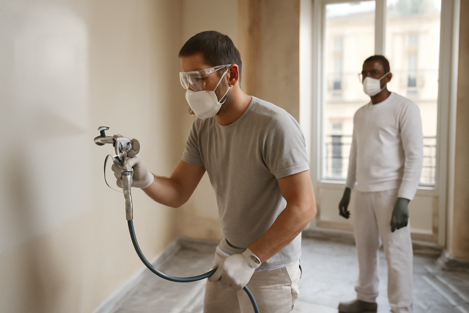 airlessdeco : peinture airless projetée sur murs lors d’un chantier de rénovation