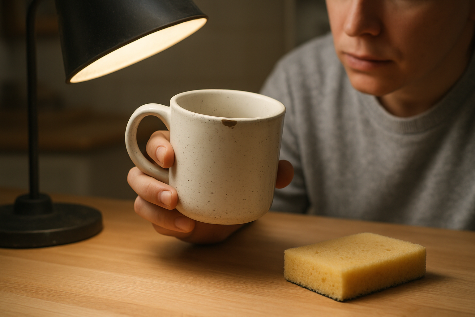 Inspection d’une tasse en céramique : vérification de l’émail et des éventuels éclats