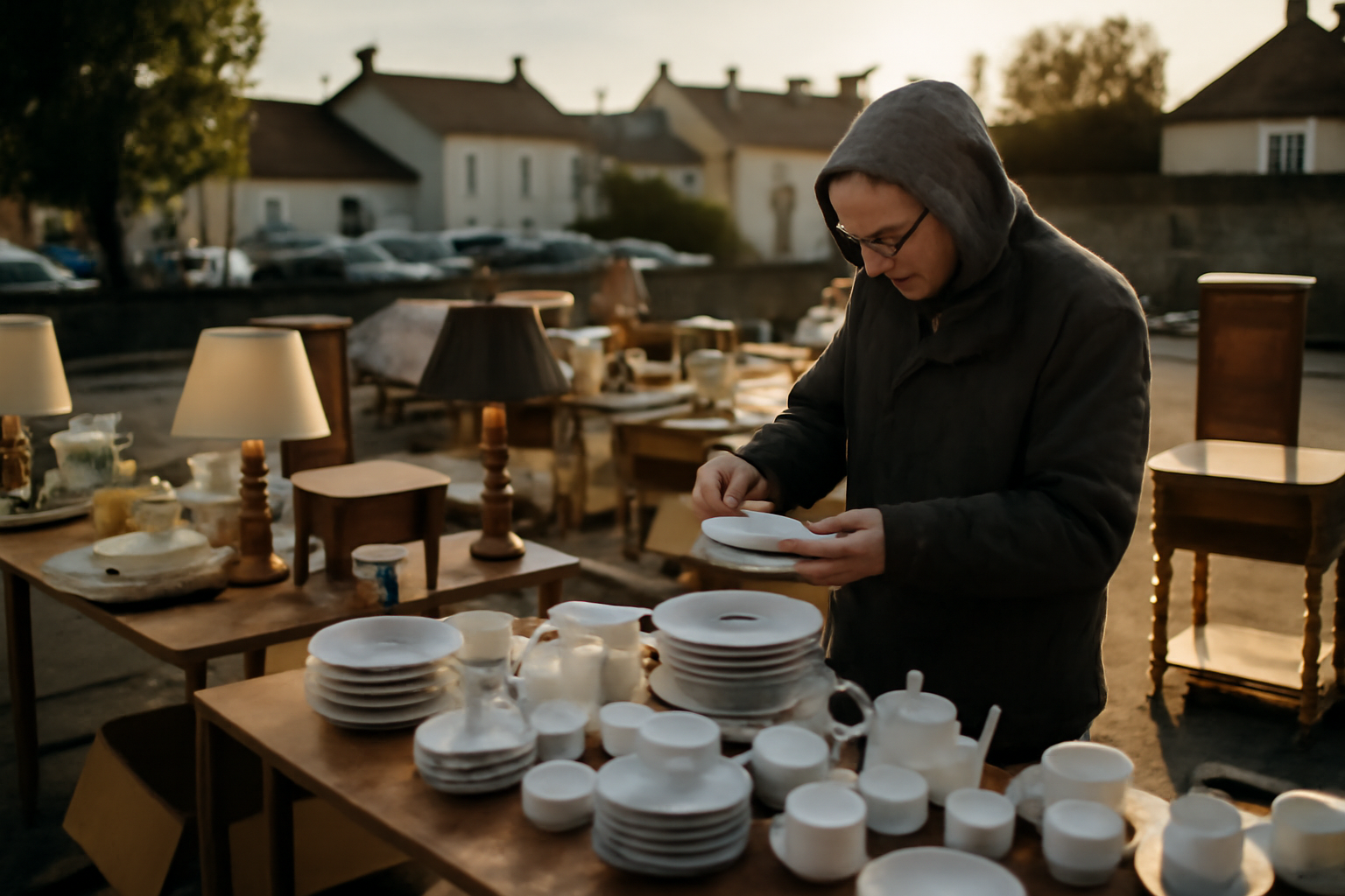 vide maison 49 : table d’objets chinés en extérieur près d’une commune du Maine-et-Loire