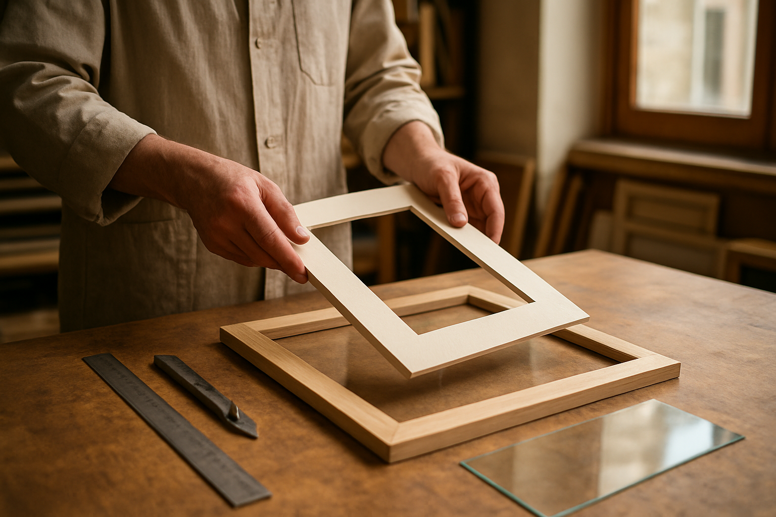 Atelier d’encadrement à Paris 14 avec cadre sur mesure et verres sans acide sous lumière naturelle